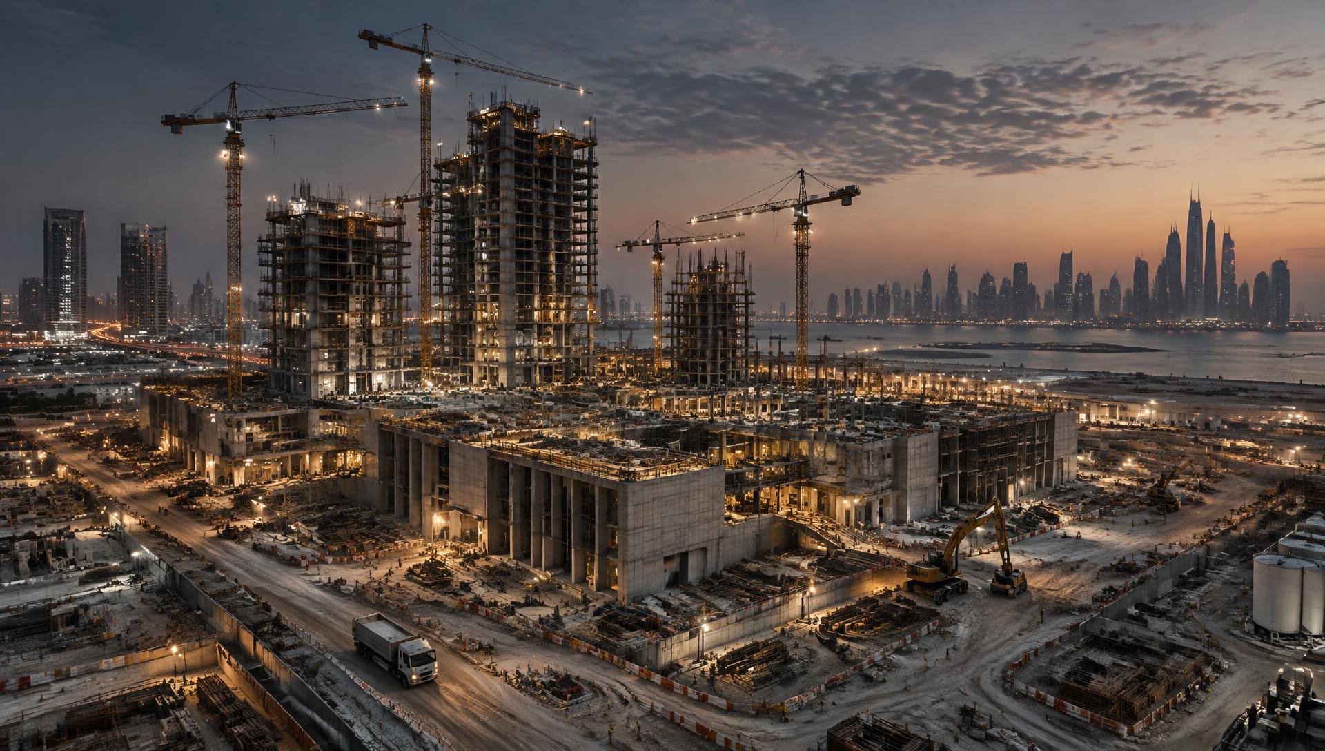 موقع إنشاء واسع لمشروع متكامل متعدد المباني